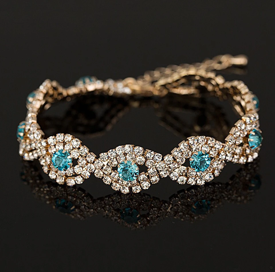 Роскошные браслеты с кристаллами для женщин, серебряные браслеты и браслеты для женщин, свадебные ювелирные браслеты B013