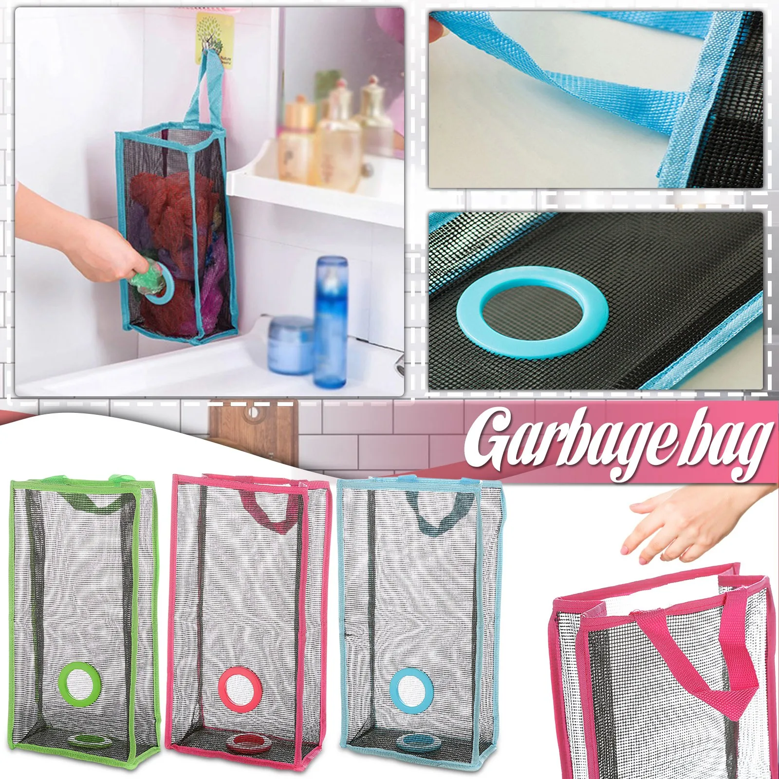 Hanging Garbage Bag Storage Bag, Plastic Bag Holder, Mesh Hanging