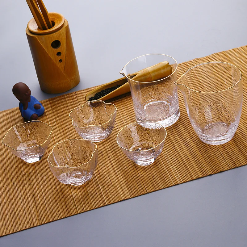 

Natural detox zhi li Direct Supply Japanese Style Tea Set Cup Glass-Gold Foil Master Plum Pitcher Transparent Crystal Cooling Cu