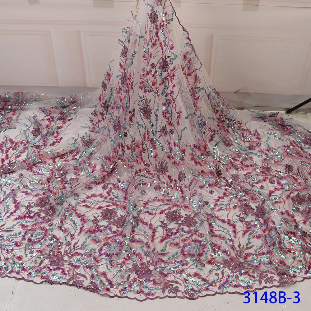Nigerian Sequins Lace African Mesh Tulle Sequence Lace Fabric Lace For Wedding Dress