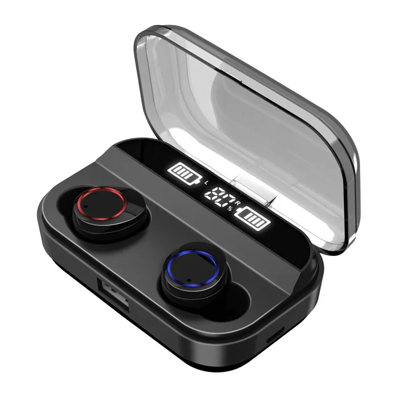 Беспроводные наушники Eabuds Bluetooth 5,0 TWS, водонепроницаемые, с дисплеем питания, спортивные, сенсорные, беспроводные наушники с микрофоном, 3500 мАч, долгий режим ожидания - Цвет: Черный