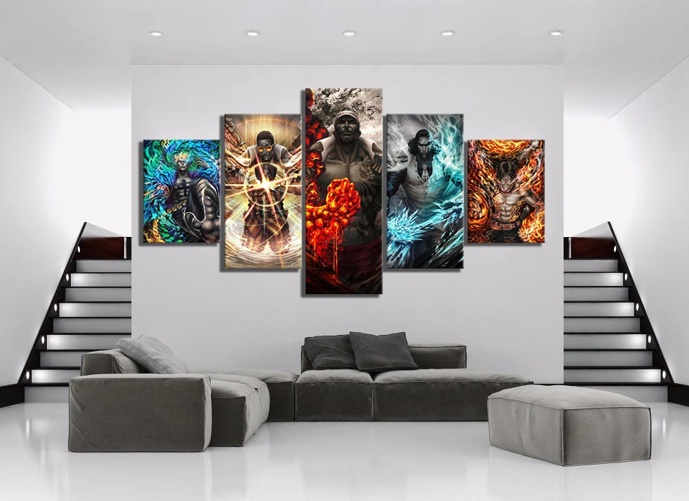 5 Piece Wall Art Anime Poster Picture One Piece Admirals Navy Headquarters Poster Wall Painting for Home Decor Canvas Wholesale