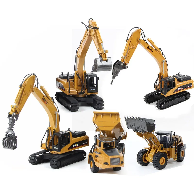5pcs All model Высокое моделирование сплава игрушки 1:50 Масштаб литой шаблон гидравлический Navvy погрузчик, бульдозер Инженерная строительная машина подарки для мальчиков - Цвет: 5pcs All model
