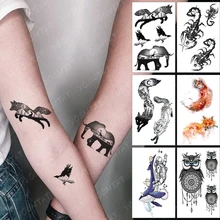 

Waterproof Temporary Tattoo Sticker Fox Elephant Bird Forest Flash Tatoo Owl Scorpion Arm Wrist Fake Tatto Body Art Women Men