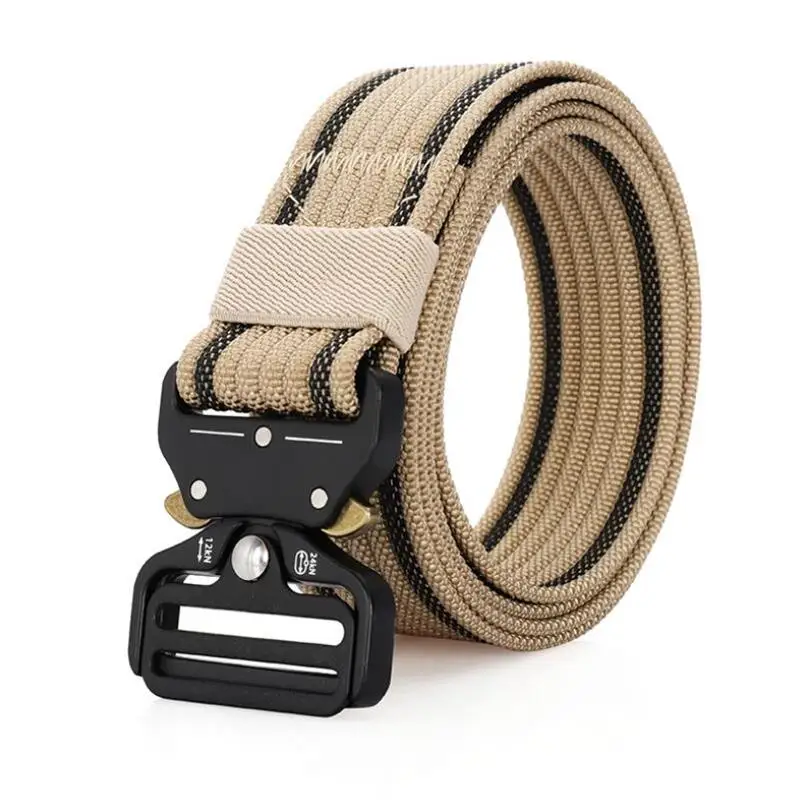 Beige stripe SupSindy военная техника боевые тактические ремни для мужчин армейская тренировочная нейлоновая металлическая пряжка открытый охотничий ремень мужской ремень - Цвет: Beige stripe
