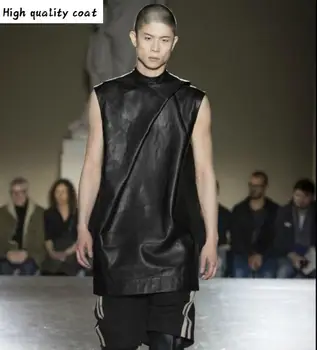 

Men's 2020 Clothing Hair Stylist Walking Show Front Folding Imitation Leather Sleeveless Pu Vest Plus Size Male Singer Costumes