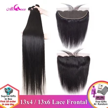 Ali Coco, 28, 30, 32, 34, 40 дюймов, бразильские Прямые пряди с фронтальной тесьмой, человеческие волосы, пряди с фронтальной тесьмой, волосы remy для наращивания