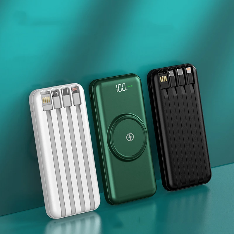 Qi Wireless Charging Power Bank 20000Mah Per Samsung S23 Iphone Caricabatterie Wireless Batteria Esterna Cavo Integrato Powerbank