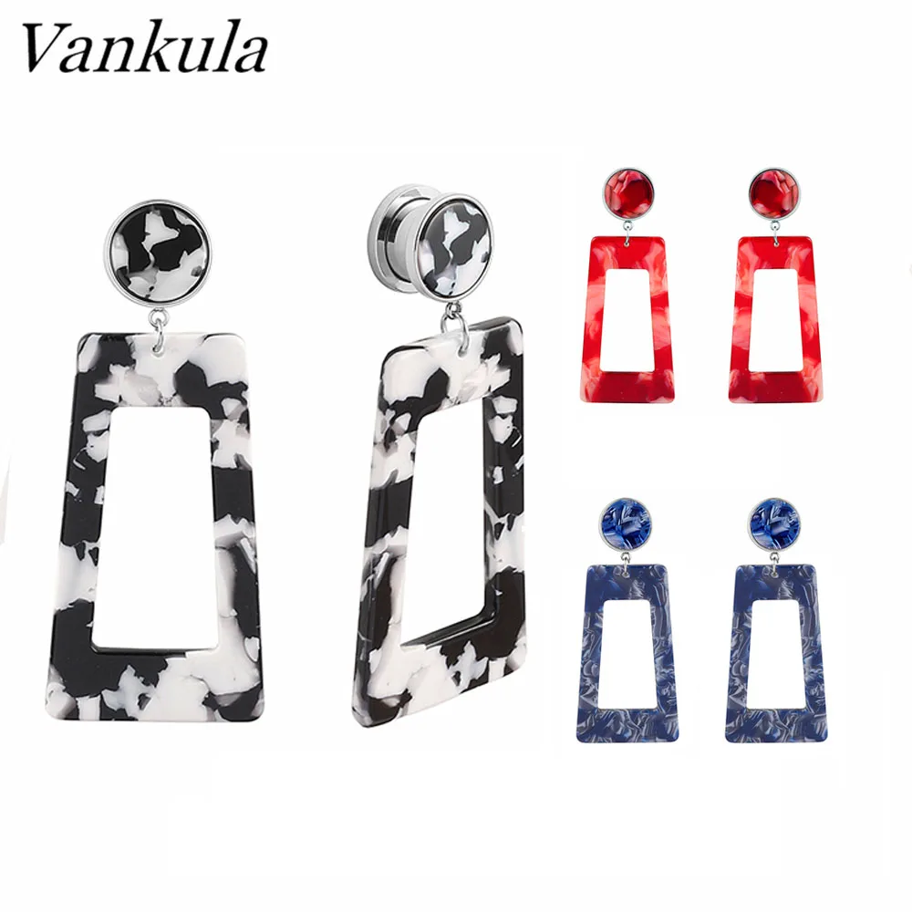 

Vankula 2CPS Acrylic Dangle Ear Plugs Tunnels 316L Stainless Steel Body Piercing Jewelry Dangle Earrings