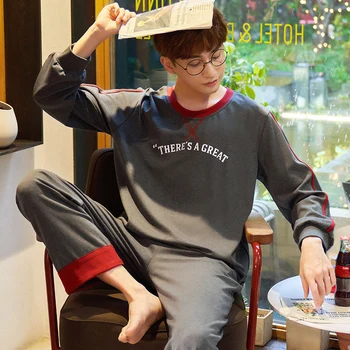 

Autumn Spring Long Sleeve Man Pajama Sets 100% Cotton Print Pajamas Men Casual Sleepwear Homewear Plus Size XXXL Pijama