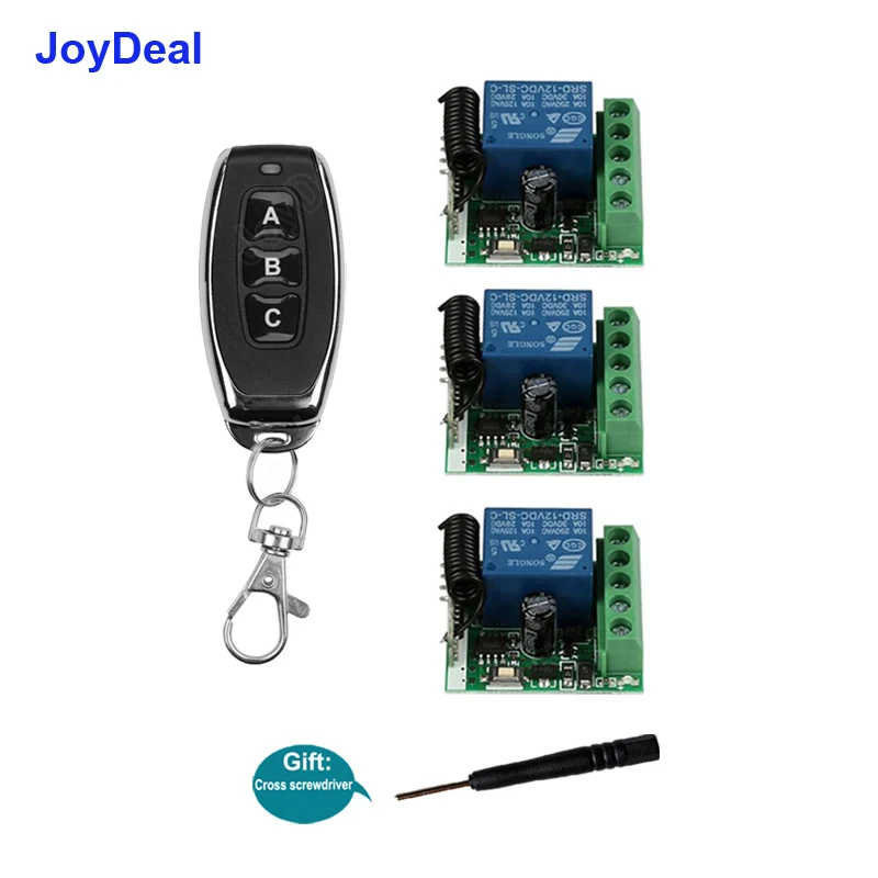 JoyDeal 433 МГц Универсальная беспроводная кнопка реле умный переключатель DC 12 в 1 канальный модуль приемника для электрического ключа двери ворот - Цвет: 1 RC And 3 Receiver
