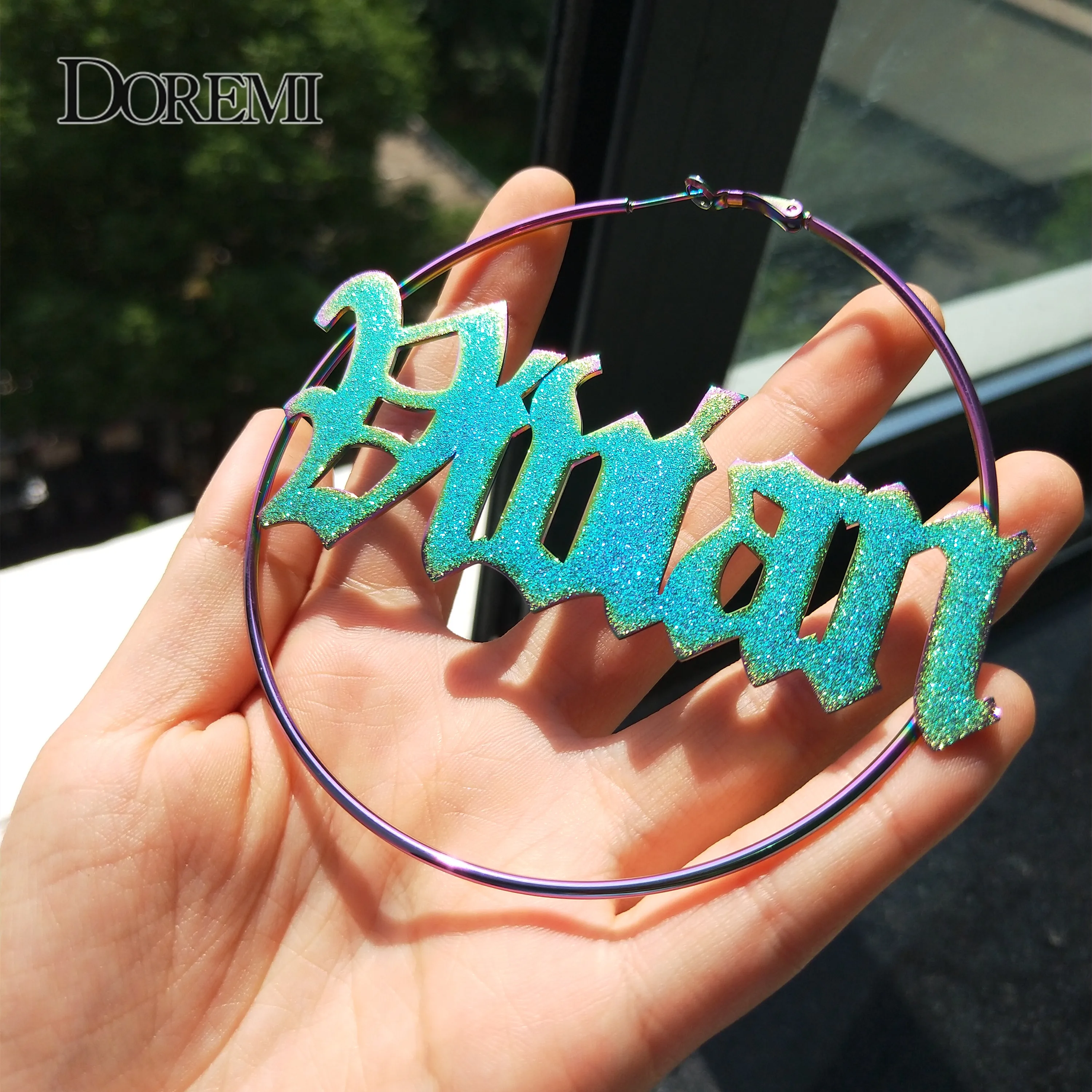 DOREMI 304 Stainless Steel Rainbow Letter Earrings Not Fade Custom Name Earrings Female Nameplate Earrings Personalized 25-100mm