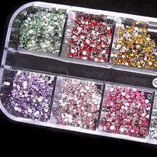 

1200x Blings 2mm Mixed Color Nail Art Tips Acrylic Manicure Nail Stickers + Case 12 different colors nail stickers with flat sil