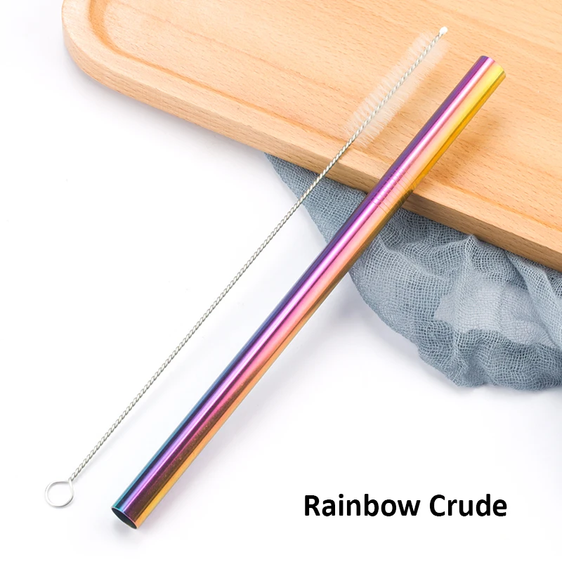 02 Rainbow Crude Многоразовые металлические трубочки для питья 304 нержавеющая сталь прочная изогнутая прямая соломинка для напитков с чистящей щеткой вечерние аксессуары - Цвет: 02 Rainbow Crude