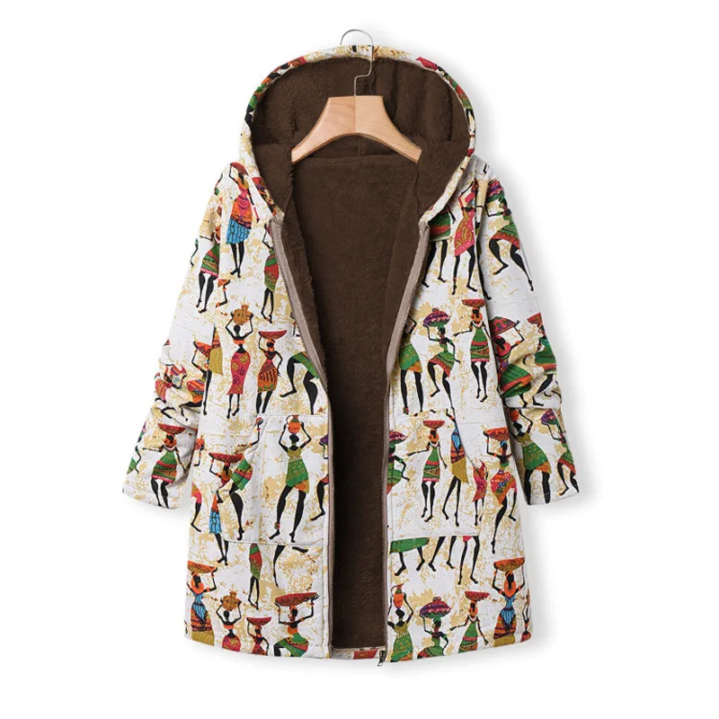 

2022 New Winter Hooded coat Plus Velvet Loose Warm Printing Cotton Jacket Women Outwear Manteau Femme Qm*