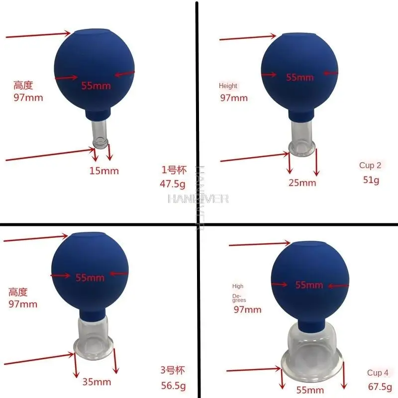 1-4pcs Vacuum Cupping Cups Set Rubber Head Glass Anti Cellulite Massage Chinese Therapy Face Cupping Set Cans For Health Massage 4