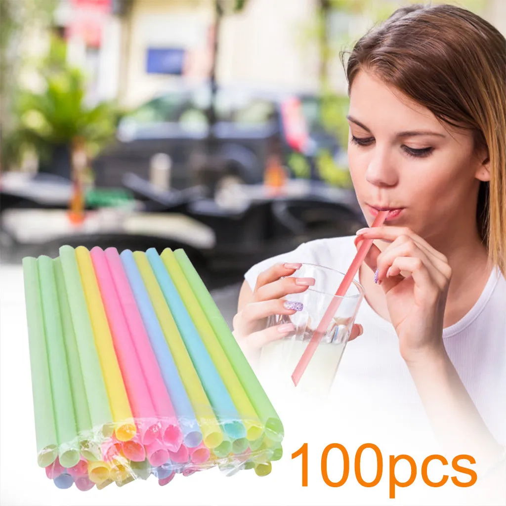 100 pièces pailles à boire en plastique jetables multicolore rayé coude pliable pailles fête événement même fournitures couleur aléatoire