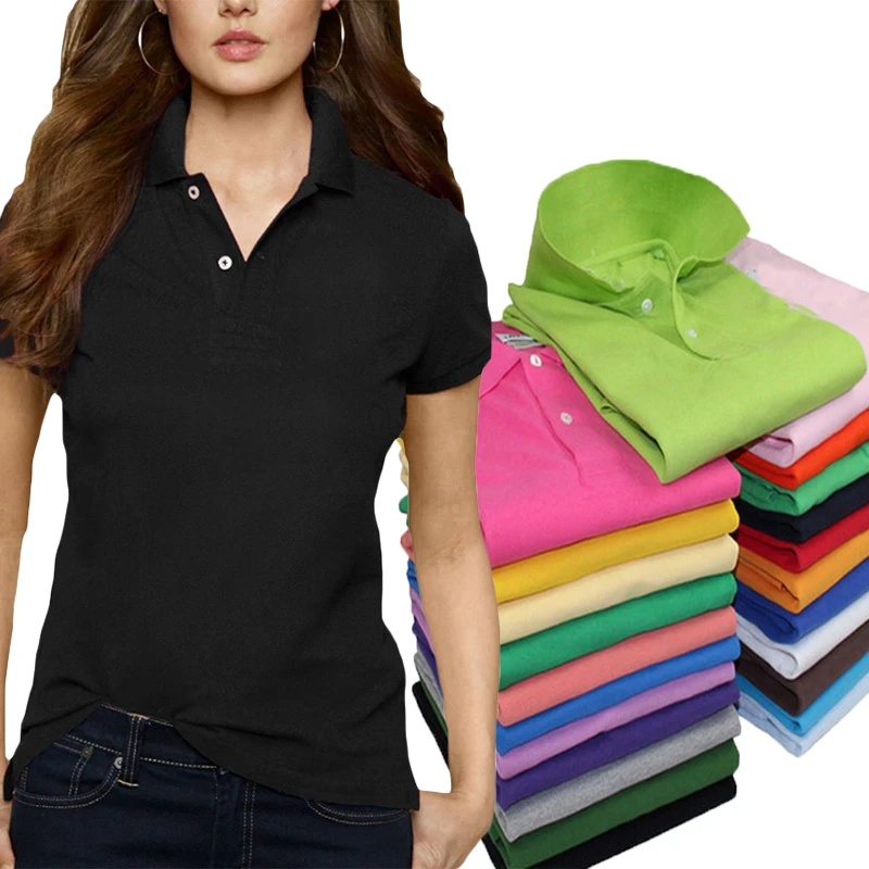 Polo de algodón puro liso para mujer, Camiseta ajustada de manga corta, camisetas informales, ropa, Tops, 4XL, 813|Camisas polo| AliExpress