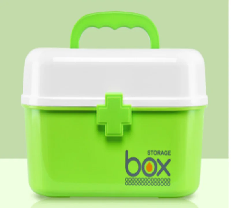 Домашняя аптечка, аптечка, коробка для хранения, пластиковый контейнер, аварийный комплект, портативный многослойный большой объем, медицинский сундук - Цвет: green