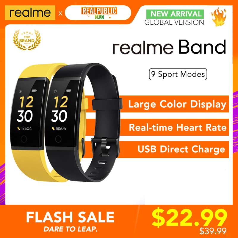 Смарт-браслет realme с цветным дисплеем пульсометром и USB-зарядкой | Электроника