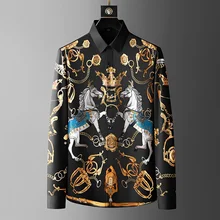 

Men's Shirt Luxury Crown Rhinestone Long Sleeve Slim Casual Shirt Streetwear Social Party Tuxedo Business Formal Dress Shirts