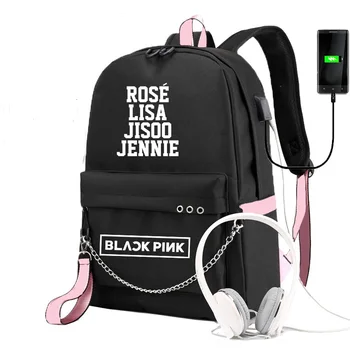 

BLACKPINK LISA Backpack Girls School Students Usb Charging School Backpacks Teenagers Canvas Travel Mochila