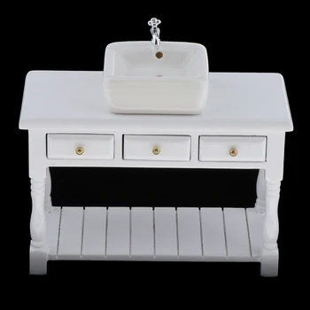 

1:12 Mini Ceramic Wash Basin & Cabinet for Dollhouse Scenery Model Accessory