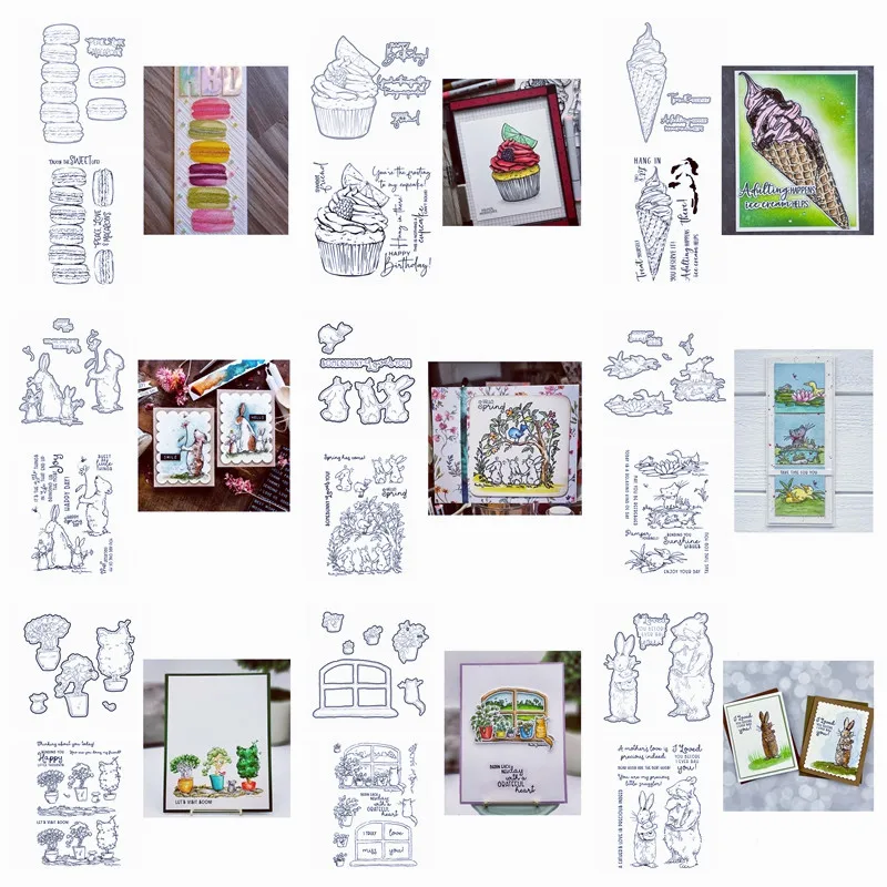 

2 шт./лот, макароны, мороженое, кекс, подоконник, котенок, прозрачный набор штампов и координационные штампы для скрапбукинга, ремесла, высечки