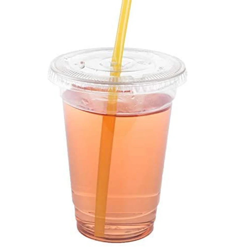 

MONGKA 10oz ( 300ml ) Clear Plastic Cups with Flat lids