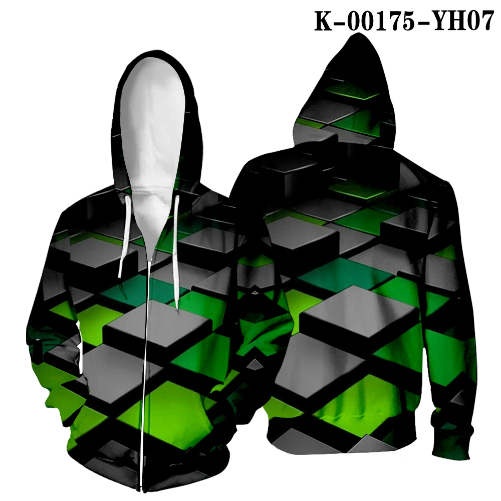 WAMNI 3D куб Толстовка геометрический спортивный костюм Harajuku Kpop толстовки на молнии Верхняя одежда Повседневная стильные аксессуары - Цвет: K00175