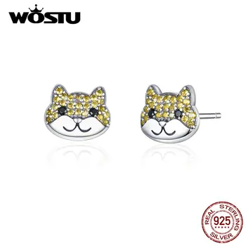 

WOSTU 925 Sterling Silver Shiba Dog Stud Stud Earrings For Women Clear Zircon Wedding Small Earrings Lovely Girls Jewelry BKE769