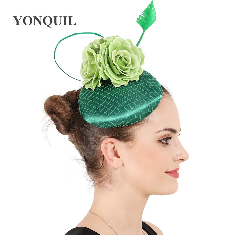 

Green Flower Wedding Headwear Bride Elegant Fashion Headpiece With Fancy Mesh Fascinators Bridal Hat With Hair Clip For Female