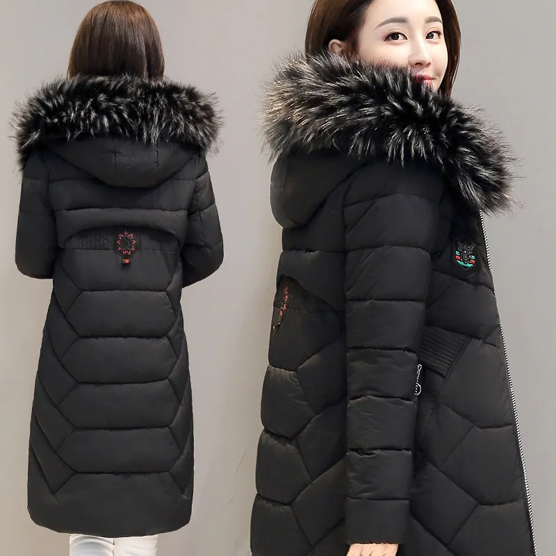 

2019 Winter New Style Thick Long Slim Fit down Jacket Cotton-padded Clothes Women's Hooded Cotton-padded Clothes Plus-sized Coat