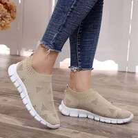 Women Shoes Plus Size Sneakers Women Breathable Mesh Sports Shoes Female Slip On Platform Sneakers White Knit Sock Shoes Casual