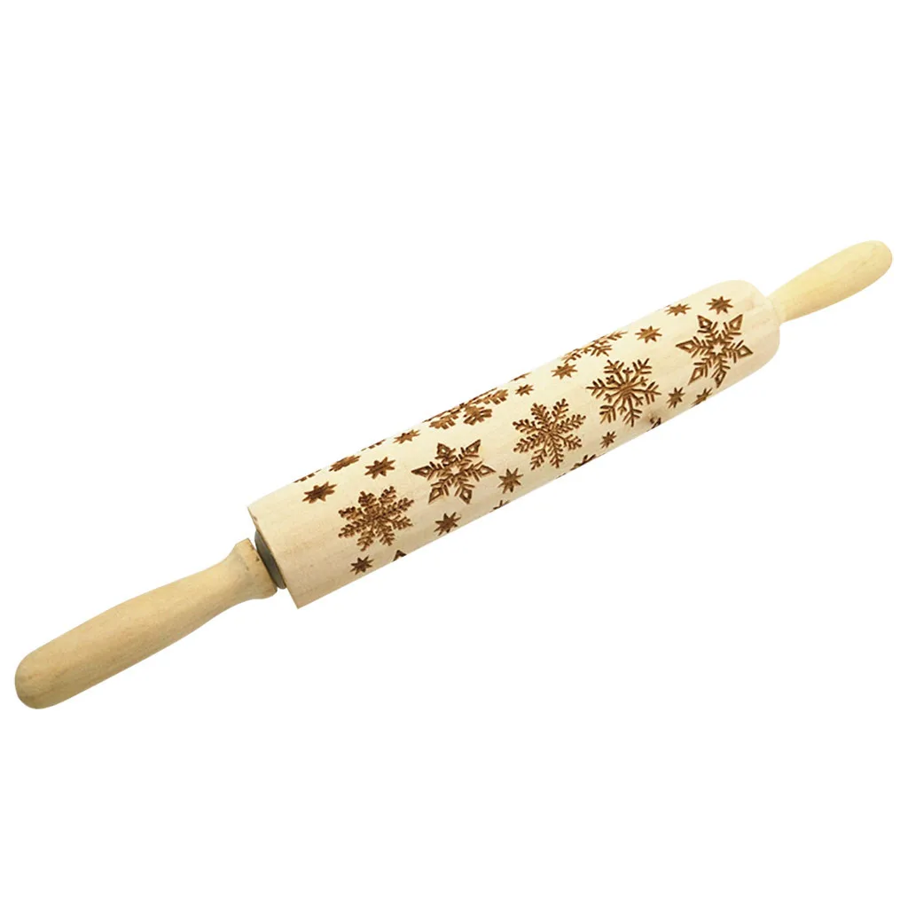 Kitchen Wood Christmas Embossing Rolling Pin Engraved Carved Embossed Christmas Baking Pastry Tool Cake Patterned Roller#WS