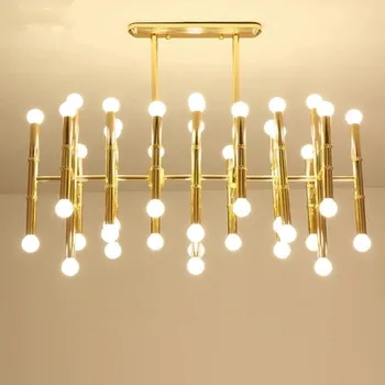 

Rectangular Suspension Lamp Post Modern Plate Chrome Gold Led Chandelier Bamboo Shape Pipe Hanging Chandelier
