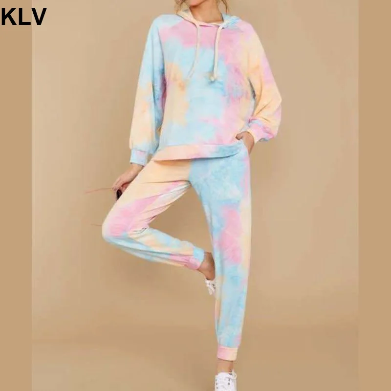 Sudadera con capucha de manga larga para mujer, chándal con efecto dos piezas, con cordón, Tops, pantalones de jogging, ropa de descanso