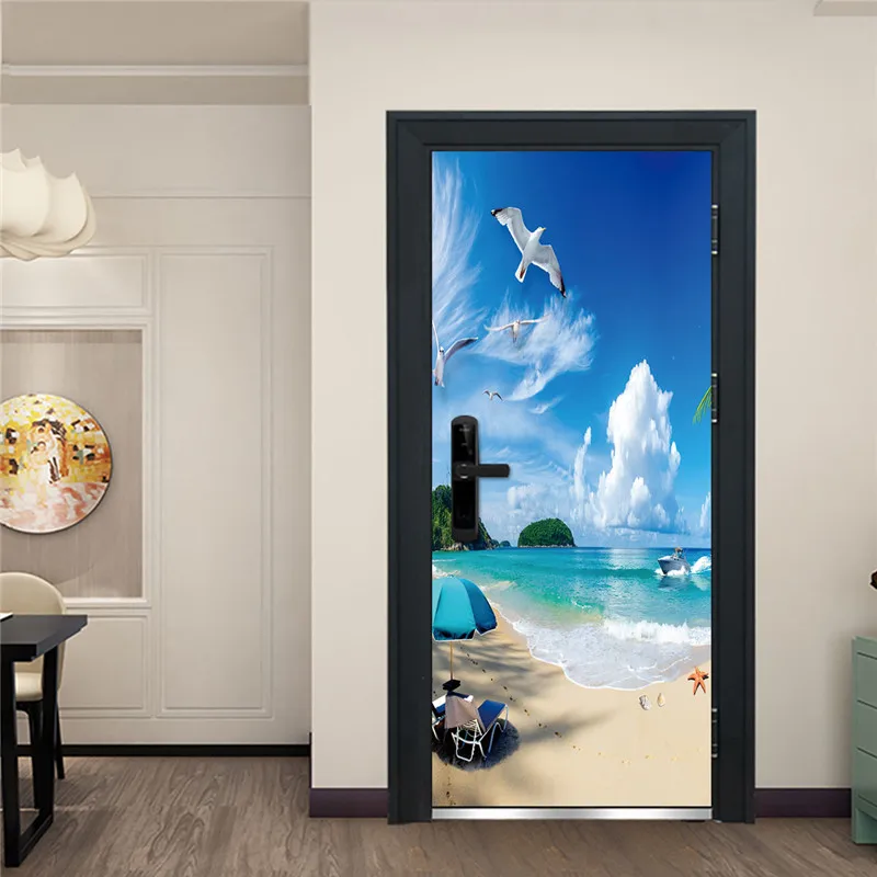 3D дверь наклейка природа пляж Настенные обои для дверей съемные Декорации для дома водостойкие Переводные картинки плакаты гостиная спальня