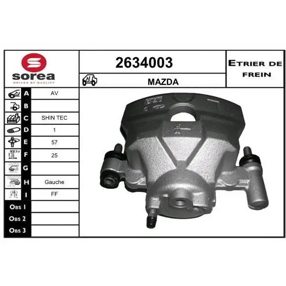 Суппорт тормозной передний лев. Mazda 6 all 02-07 EAI 2634003