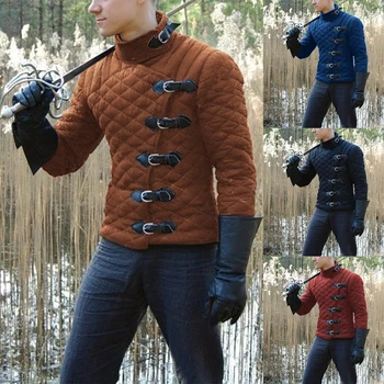 

Gothic Trench Coat Men Vintage Jacket Medieval Cosplay Solid Knight Coat Men Leather Buckle Tops Jacket Costume Clothes