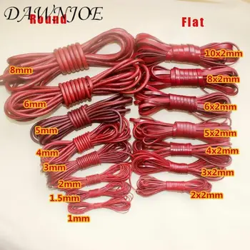 

2 Meter/lot Red Round Flat 1.5/2/3/4/5/6/8/10 mm Vintage Leather Rope Making Bracelet Necklace Bag DIY Jewelry Finding