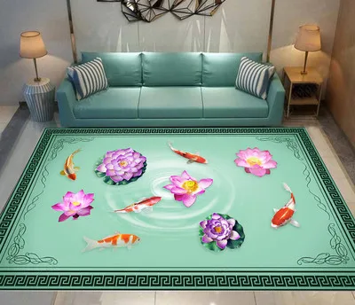 A Китайский стиль прямоугольный ковер Lotus Fish спальня гостиная диван декоративный коврик - Цвет: A