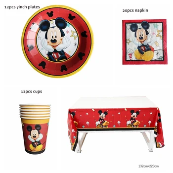 

45pcs Red Mickey Theme Disposable Cup Plate Napkin Tablecloth Boys Favor Birthday Baby Shower Party Supplies for 12 persons
