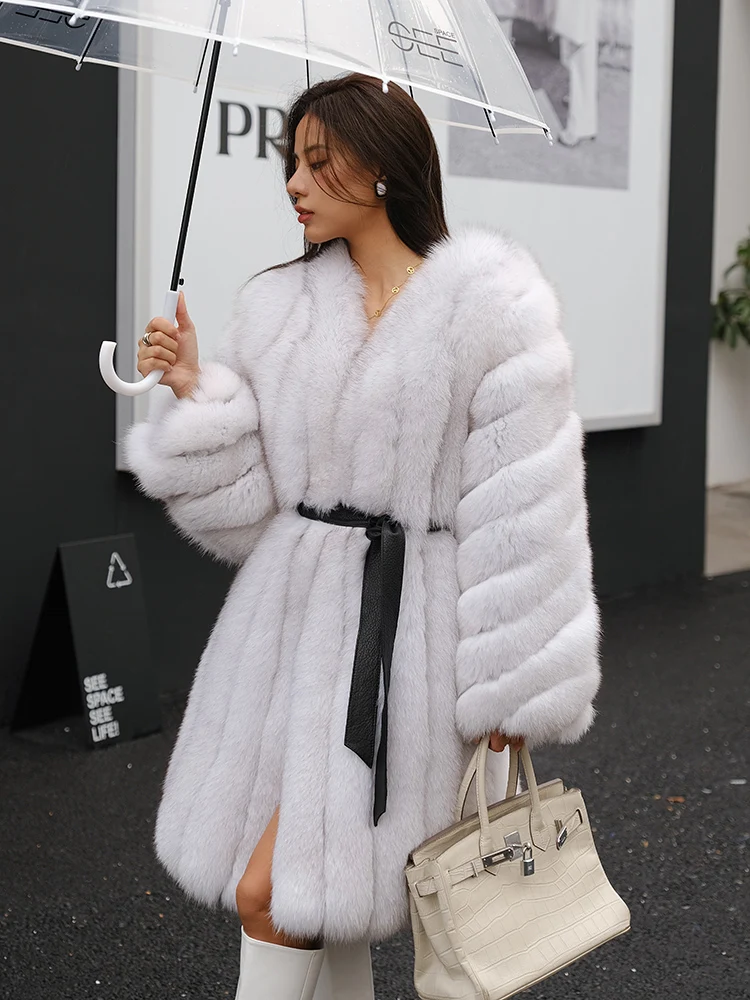 Fashion Long Fox Fur Coats Natural Women Winter New Whole Skin Genuine Leather Fox Fur Coat Long Trendy Woman Fur Overcoats 2022 fashion real red fox fur coat natural women winter 2021 new 90cm long whole skin genuine fox fur coat outwear plus size woman