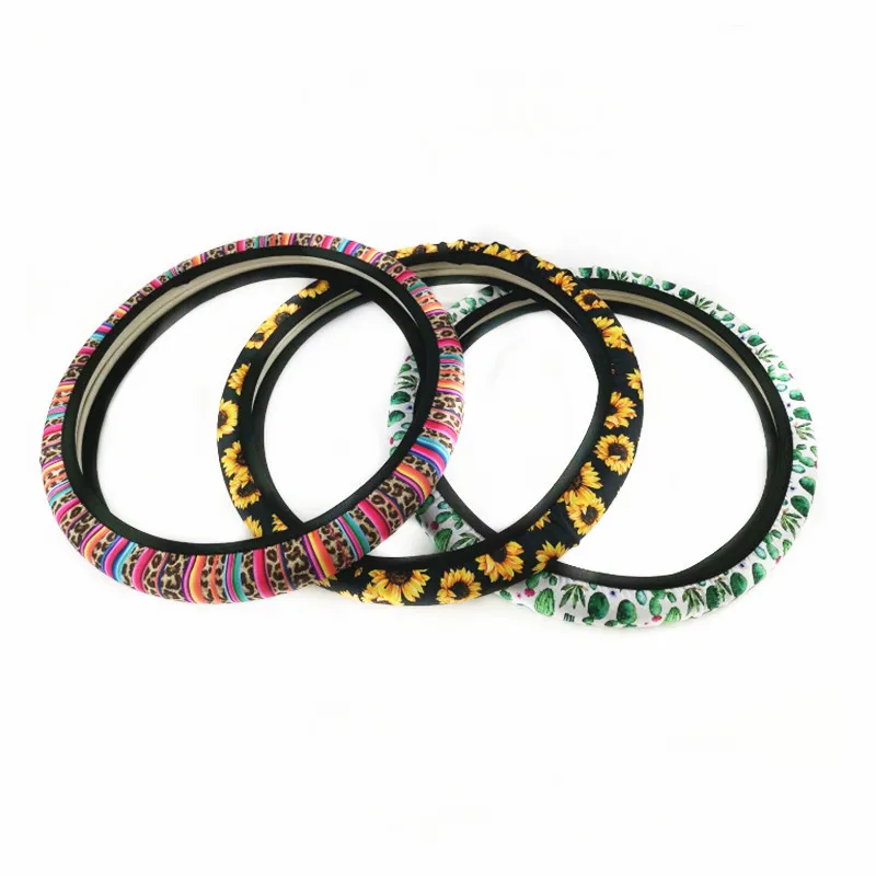 30pcs/lot new arrival neoprene sublimation steering wheel cover car custom print Wheel Steering Wraps sunflower cactus |