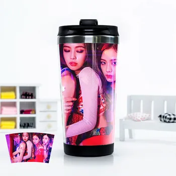 

1 Pcs Kpop Blackpink Pink Ink Era Lisa Stainless Steel Double-layer Black Cup Fan Gift Concert Support Daily Necessities