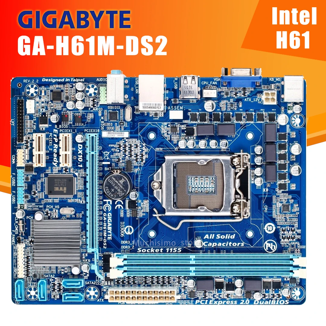 most powerful motherboard LGA 1155 Gigabyte H61M-DS2 Motherboard Support i7 i5 i3 Intel CPU LGA 1155 DDR3 16GB PCI-E 2.0 VGA Intel H61 Mainbaord 1155 cheap motherboard for pc