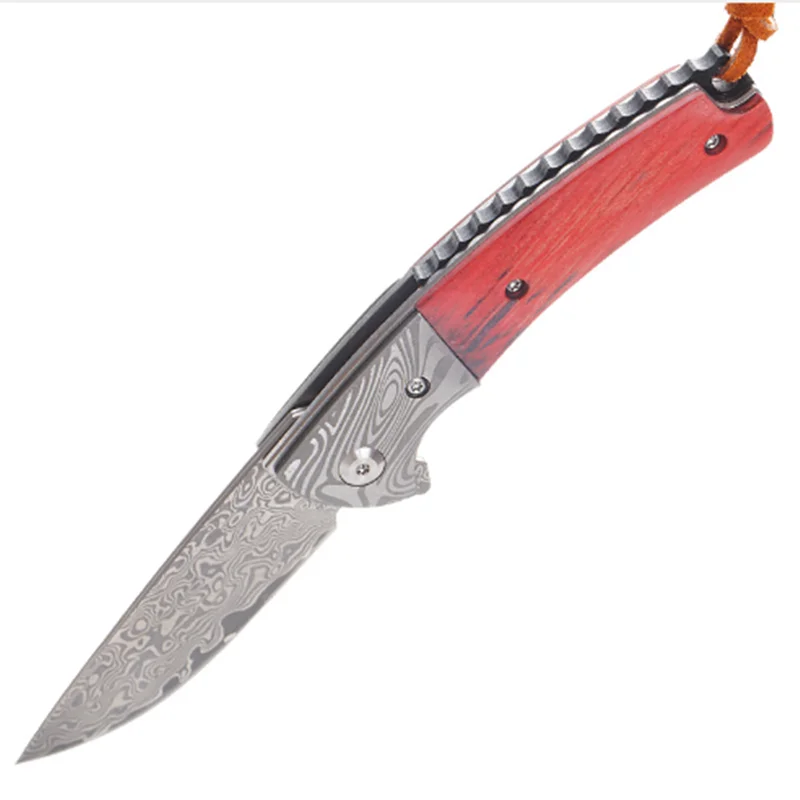KESIWO folding knife damascus blade EDC camping survival pocket tactical knives hunting wood handle outdoor rescue fishing tools
