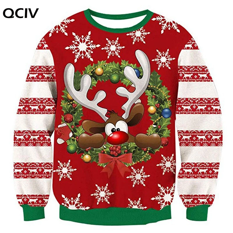 

O Neck Christmas Sweater 3d Antler Print Novelty Ugly Christmas Sweater Unisex Men Women Long Sleeve Pullover Jumpers Sweater