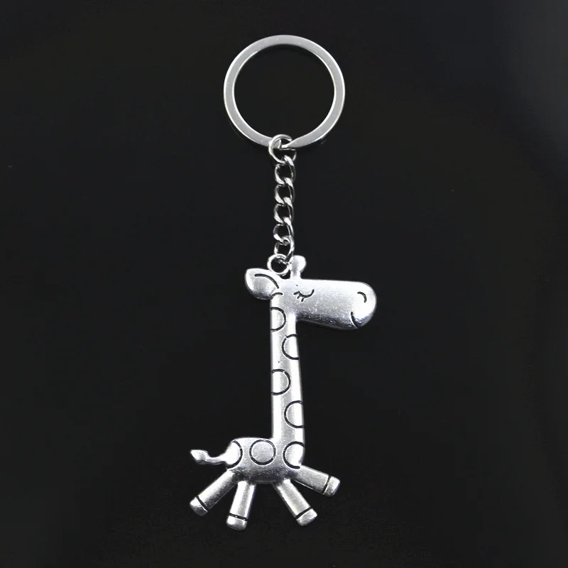 

New Keychain 66x36mm running giraffe deer Silver Bronze Pendants DIY Men Car Key Chain Ring Holder Keyring Souvenir Jewelry Gift